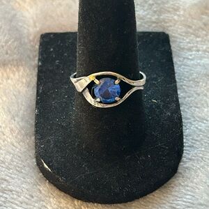 Silver ring with sapphire stone , 7.75